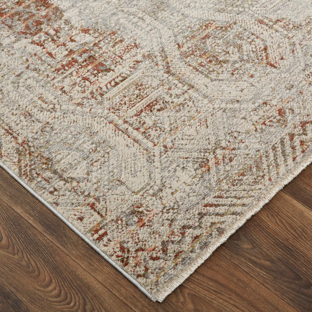 Kaia Transitional Distressed Tan Ivory Orange Area Rug (2' x 3')