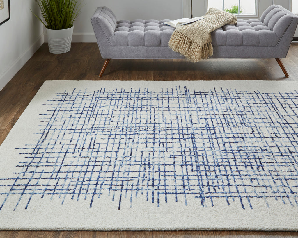 Maddox Transitional Abstract Ivory Blue Area Rug (10' x 14')