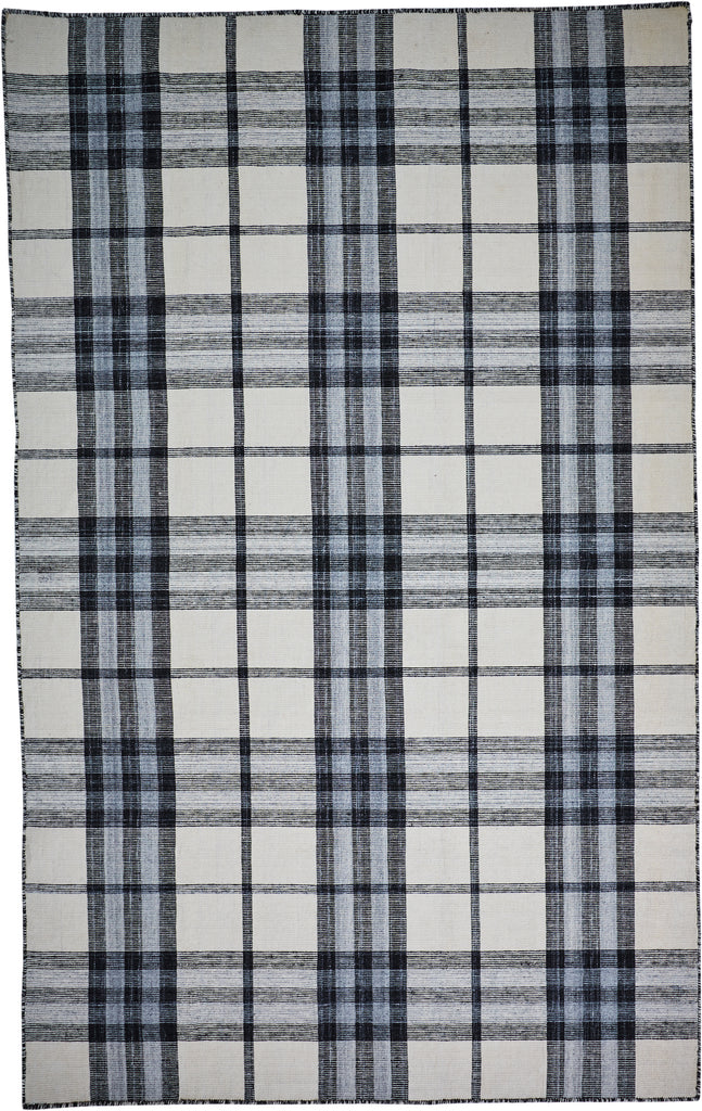 Crosby Transitional Plaid Ivory Blue Black Area Rug (8' x 10')