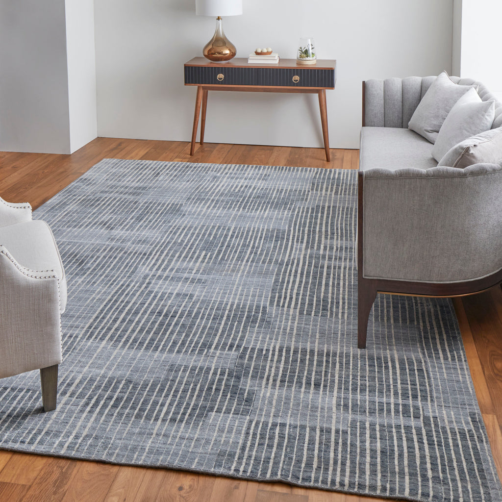 Eastfield Modern Abstract Blue Ivory Gray Area Rug (8' x 10' / Pattern 1)