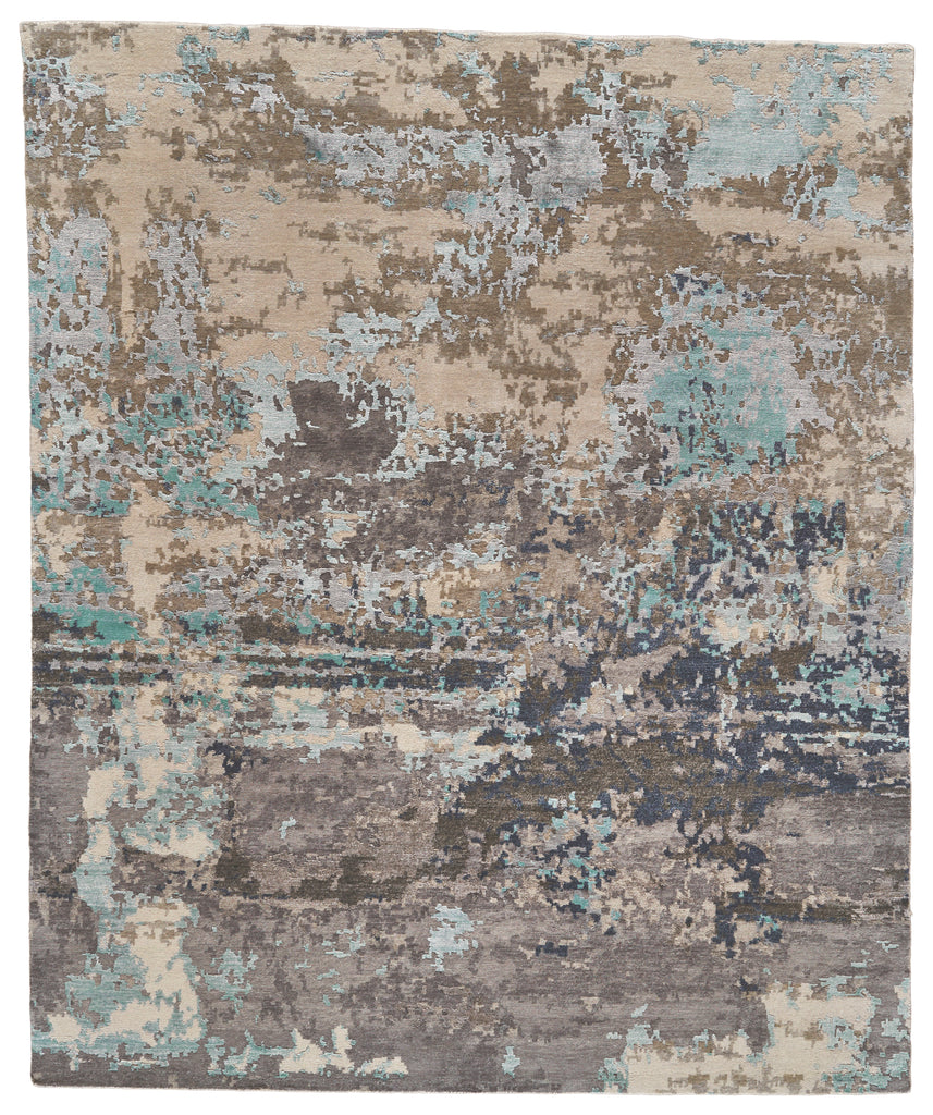 Lor Modern Abstract Blue Gray Ivory Area Rug (2' x 3')