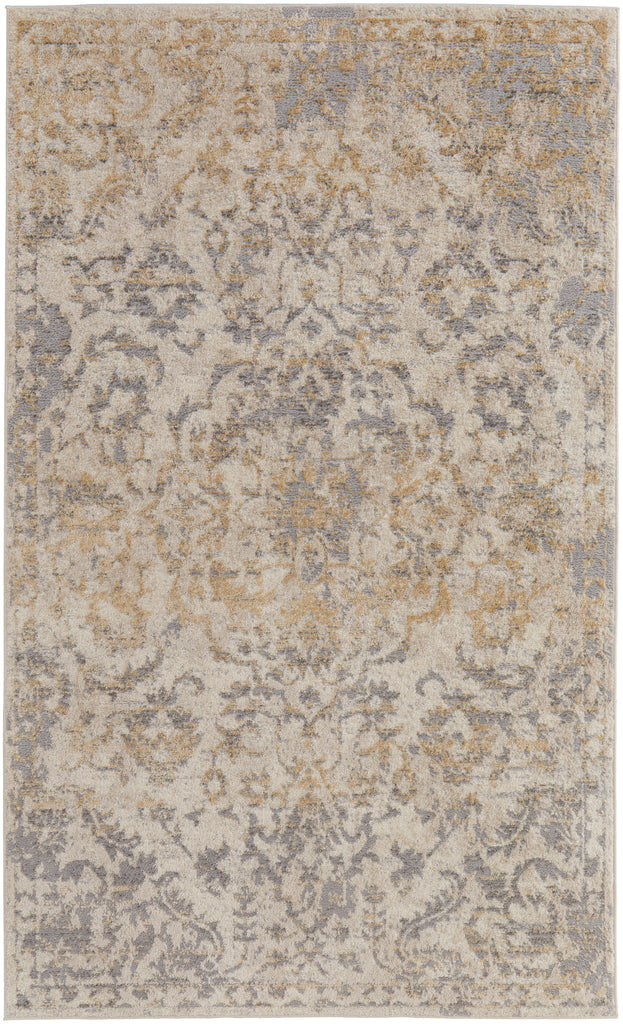 Camellia Transitional Medallion Gray Ivory Gold Area Rug (8' x 10')