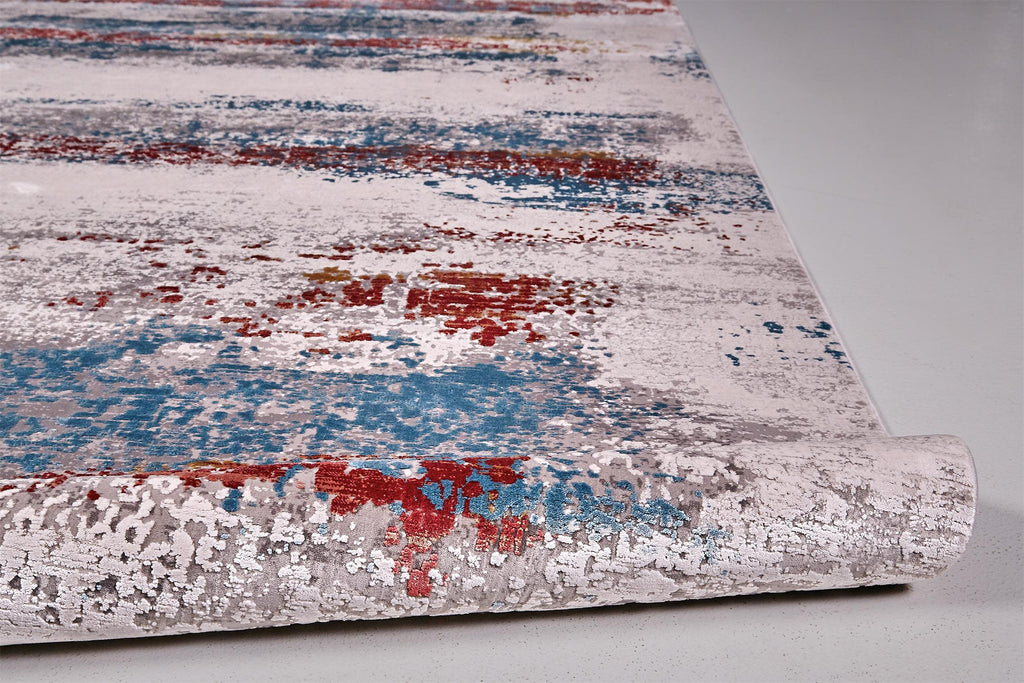 Cadiz Modern Abstract Gray Red Blue Area Rug (9'9" x 13'2" / Pattern 2)