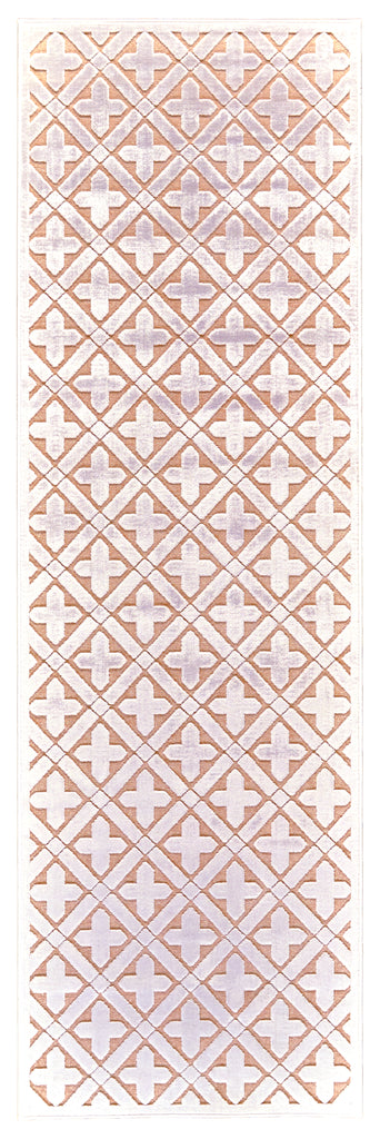 Saphir Mira Modern Geometric Pink White Area Rug (2'6" x 8' / Pattern 2)