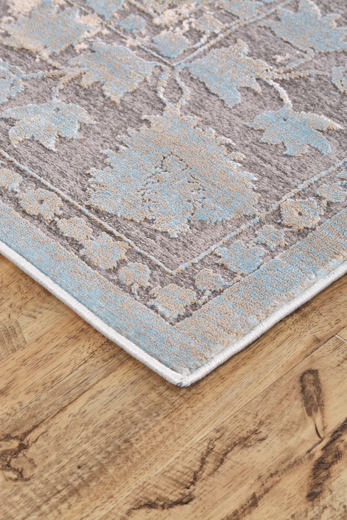 Prasad Modern Distressed Blue Taupe Ivory Area Rug (5' x 8')