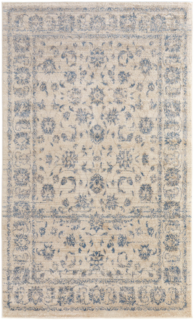 Camellia Transitional Floral Botanical Ivory Blue Area Rug (8' x 10')