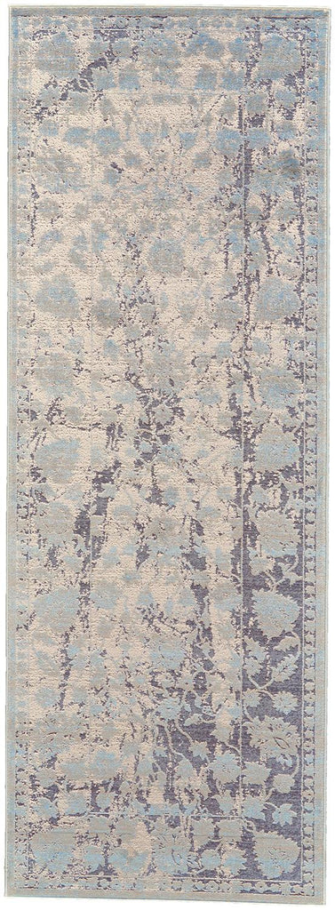 Prasad Modern Distressed Blue Taupe Ivory Area Rug (2'10" x 7'10")