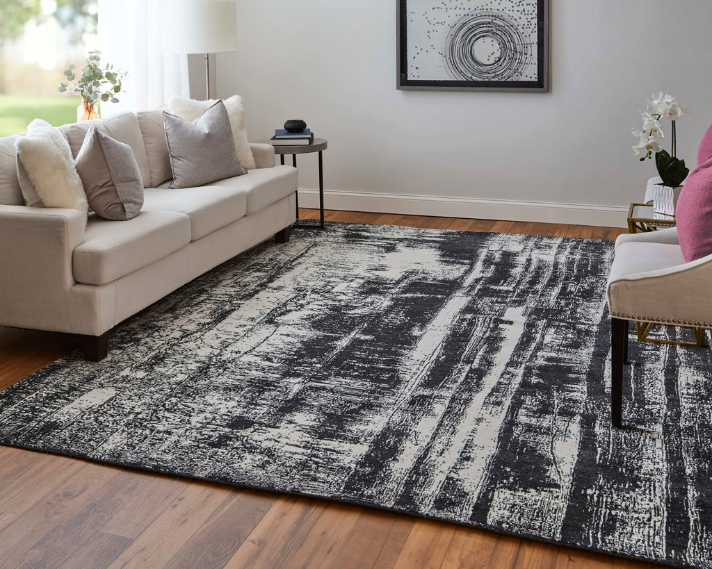 Coda Modern Abstract Black White Area Rug (9' x 12' / Pattern 3)