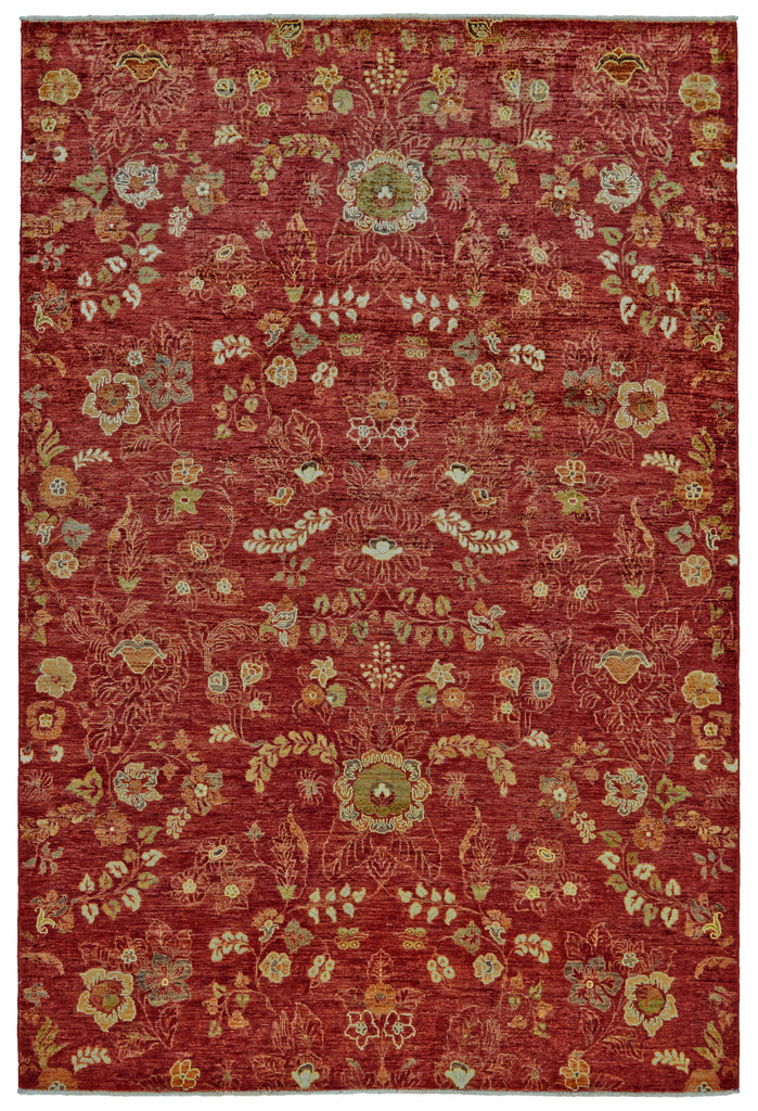 Mata Hari Transitional Damask Red Green Ivory Area Rug (11'6" x 15')