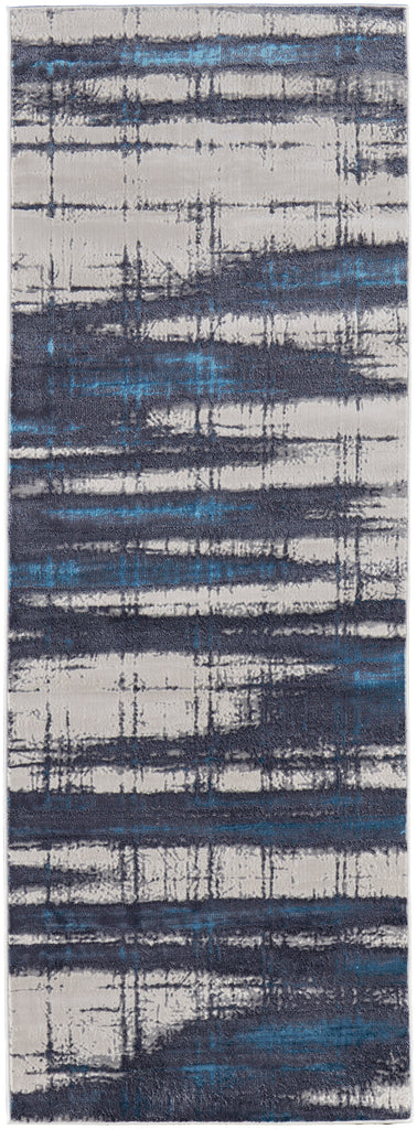 Indio Modern Abstract Ivory Blue Gray Area Rug (2'10" x 7'10")