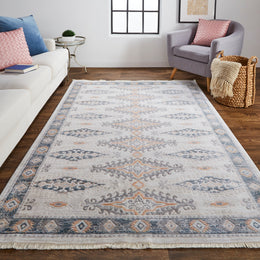 Kyra Transitional Diamond Gray Blue Orange Area Rug (5'6" x 5'6")