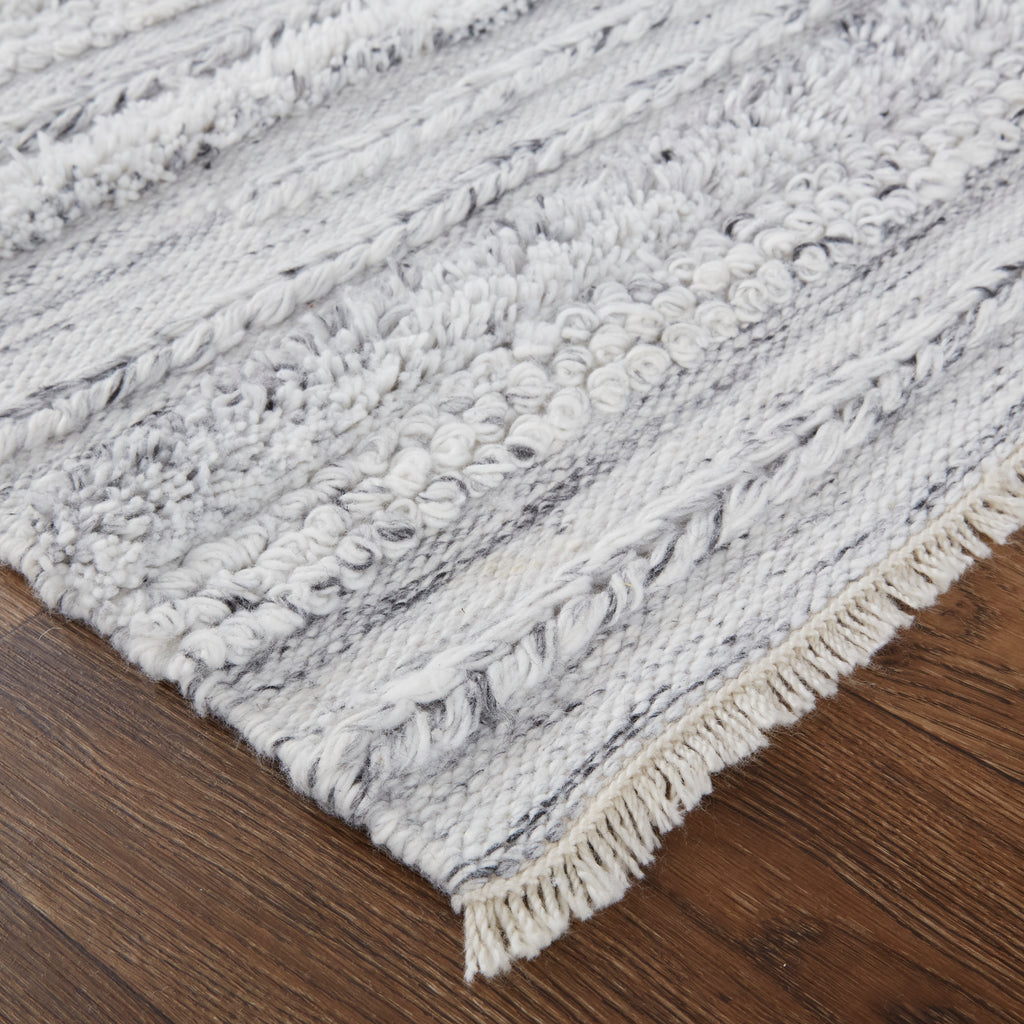 Alden Transitional Stripes Gray Silver Ivory Area Rug (8' x 10')