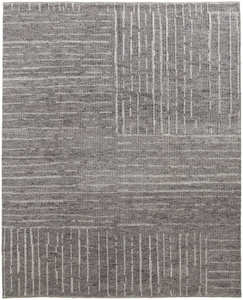 Alford Modern Checkered Gray Silver Ivory Area Rug (5'6" x 8'6")