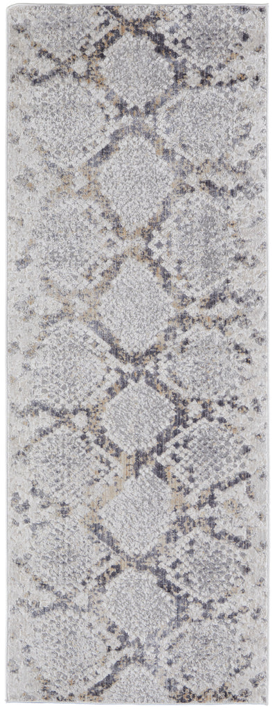 Laina Transitional Trellis Lattice Silver Gray Blue Area Rug (3' x 10')