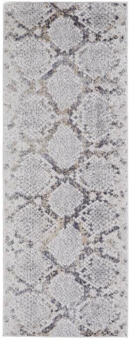 Laina Transitional Trellis Lattice Silver Gray Blue Area Rug (12' x 15')