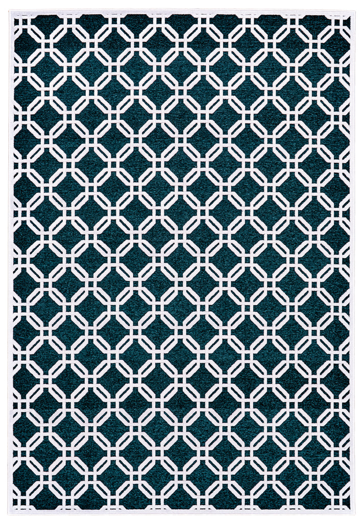 Saphir Mira Modern Trellis Lattice Blue Green White Area Rug (7'6" x 10'6")