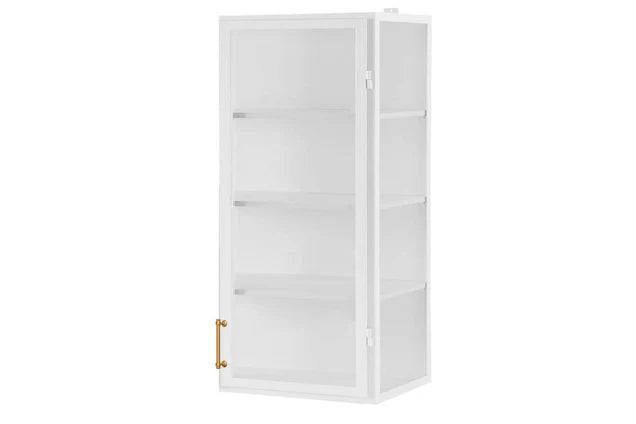 White Wall Hanging Glass Display Cabinet, Left Side Hinge, 24"