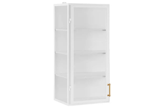 White Wall Hanging Glass Display Cabinet, Left Side Hinge, 24"