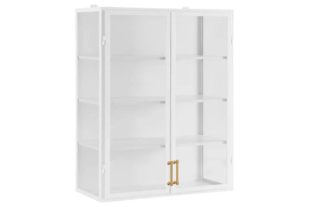 White Wall Hanging Glass Display Cabinet, Right Side Hinge, 24"