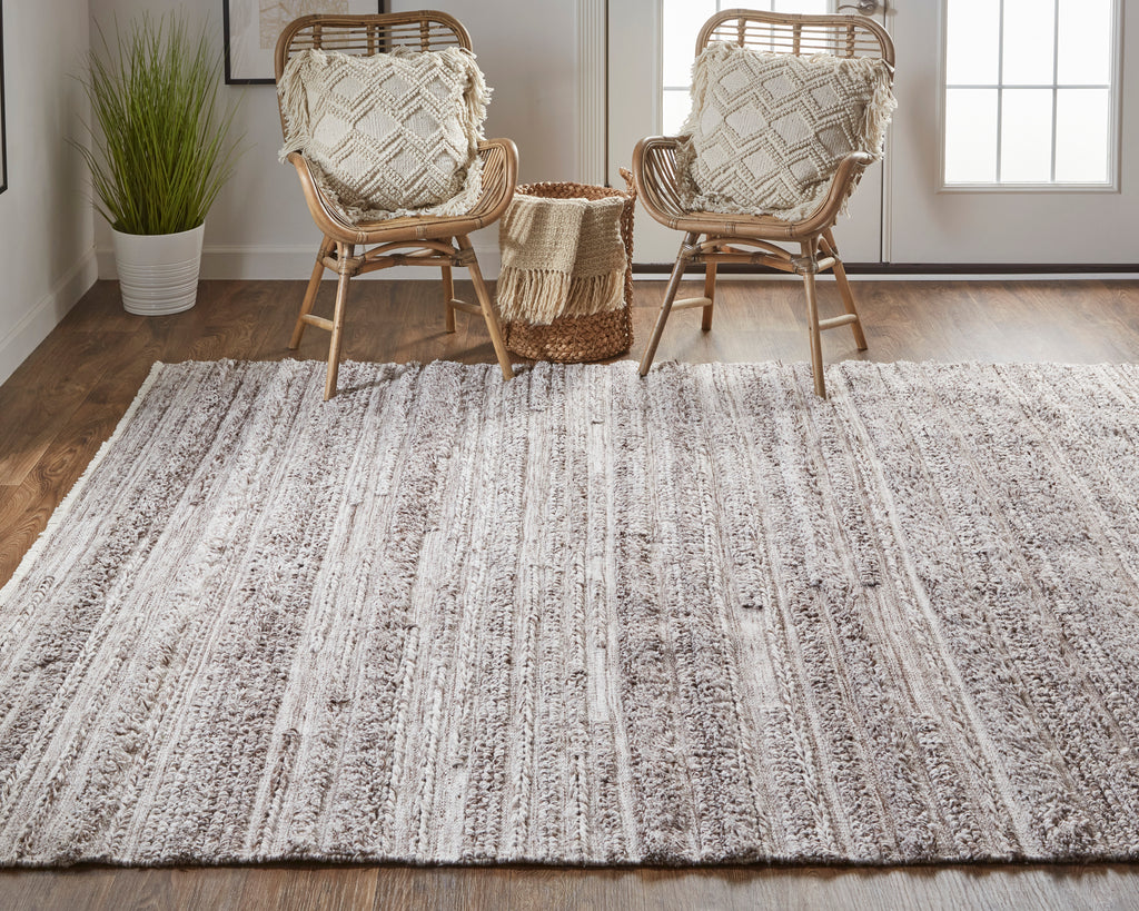 Alden Transitional Stripes Taupe Brown Ivory Area Rug (4' x 6')