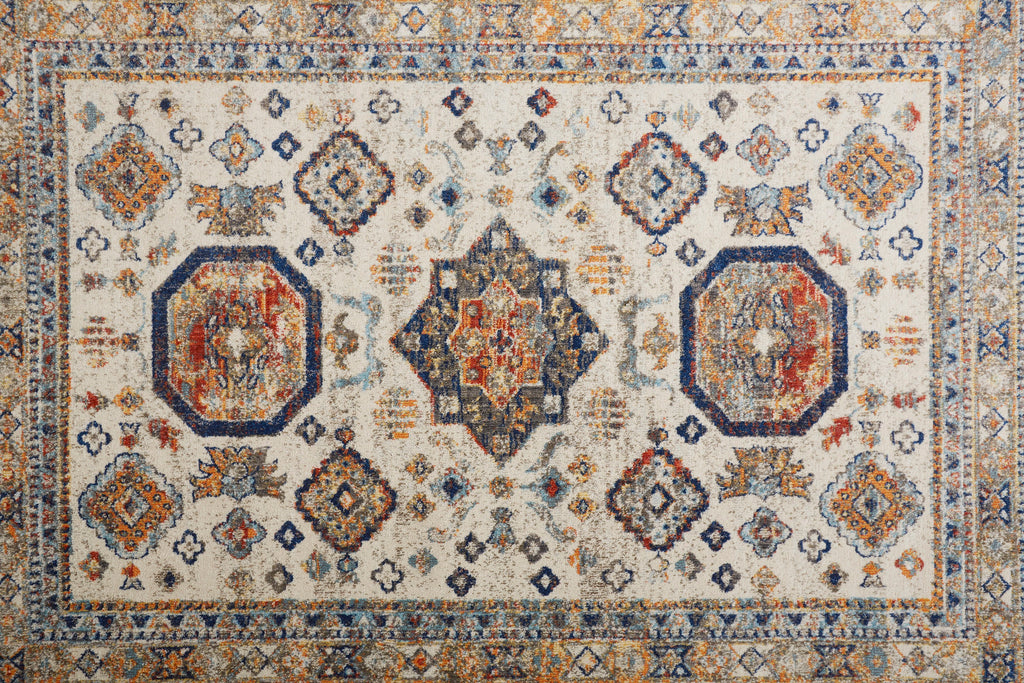 Bellini Transitional Medallion Ivory Orange Blue Area Rug (5'3" x 7'6")