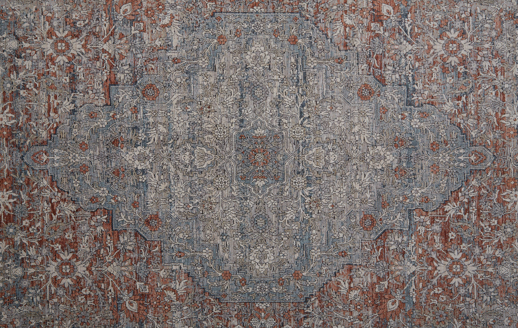 Marquette Transitional Medallion Gray Ivory Orange Area Rug (2' x 3')