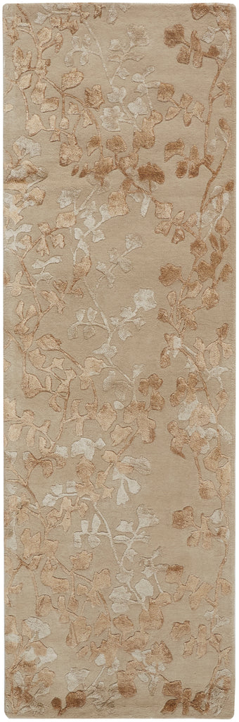 Bella Transitional Floral Botanical Ivory Tan Gold Area Rug (2'6" x 8')