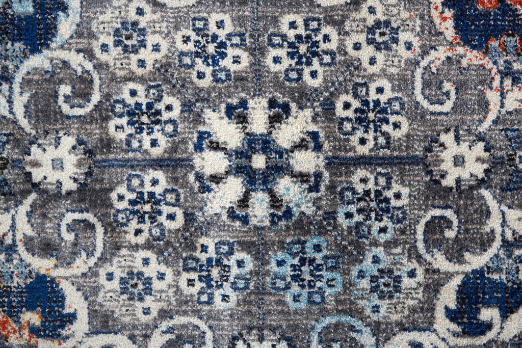 Bellini Transitional Medallion Gray Ivory Blue Area Rug (6'7" x 9'6")