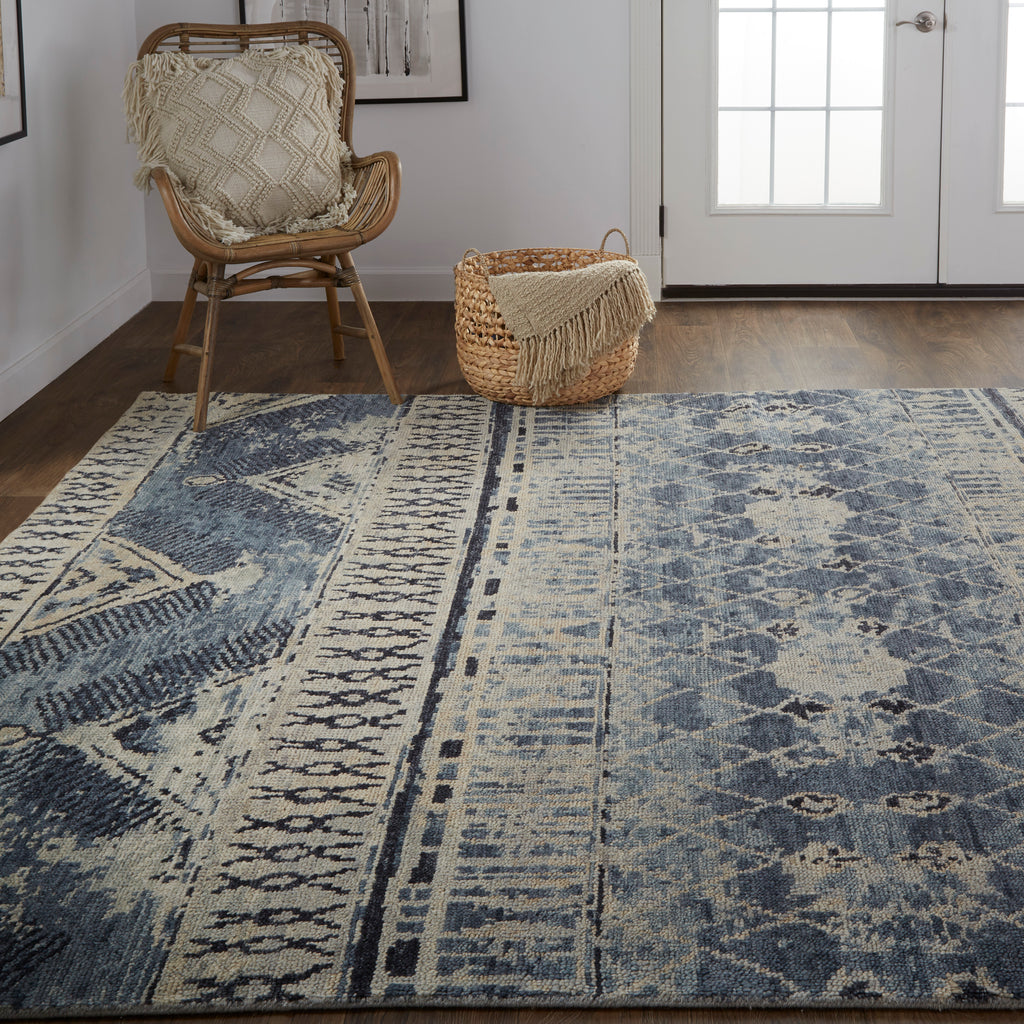 Palomar Transitional Trellis Lattice Blue Gray Ivory Area Rug (8'6" x 11'6")