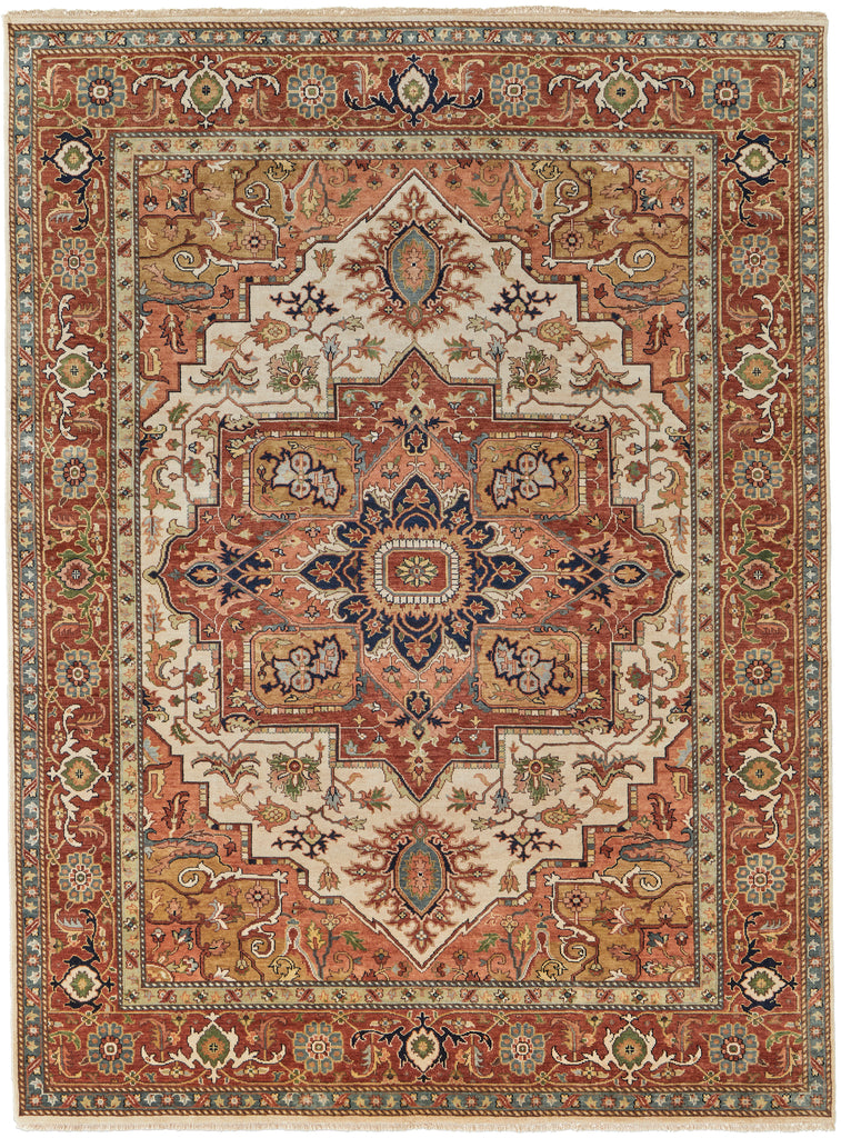 Ralston Traditional Damask Red Ivory Blue Area Rug (9'6" x 13'6")