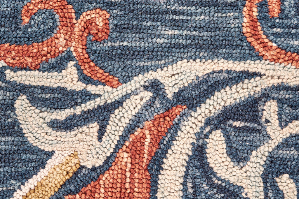 Abelia Transitional Paisley Blue Orange White Area Rug (2' x 3')