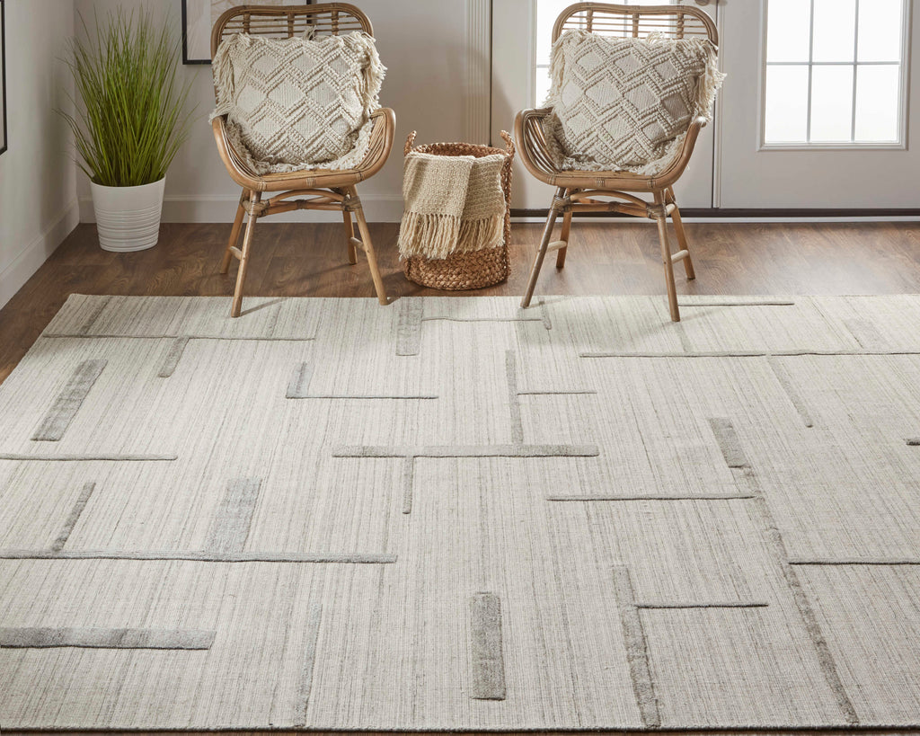 Longridge Modern Geometric Ivory Tan Area Rug (10' x 14')