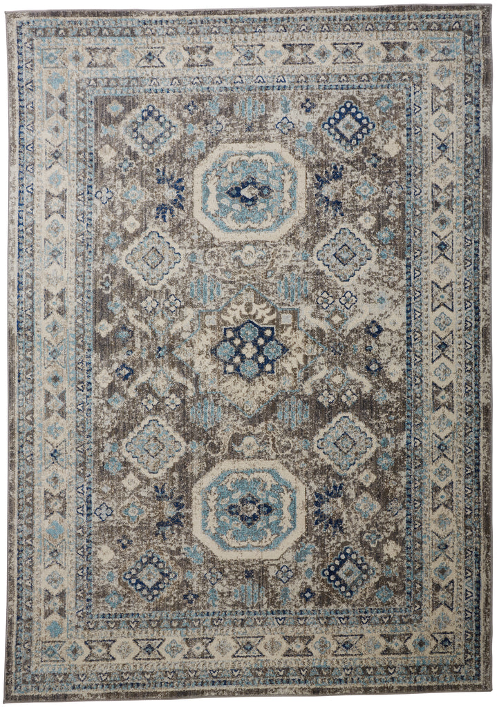 Bellini Transitional Medallion Gray Brown Blue Area Rug (9'2" x 12'4")