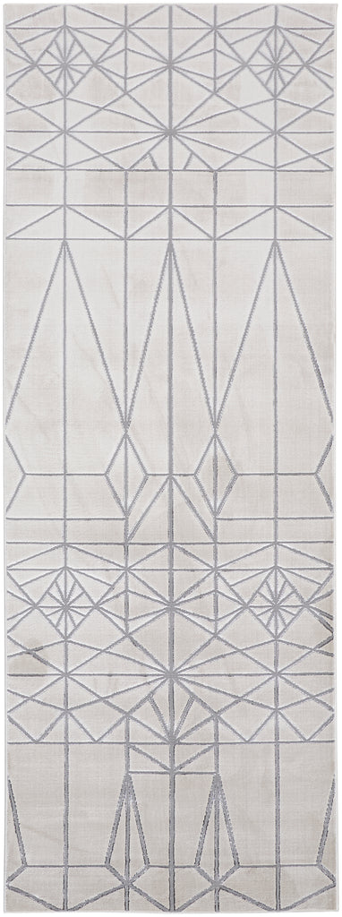 Micah Modern Geometric White Silver Gray Area Rug (2'10" x 7'10")