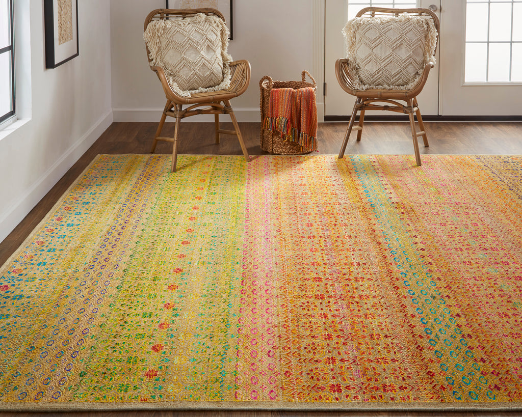 Latham Transitional Floral Botanical Yellow Red Area Rug (8'6" x 11'6")