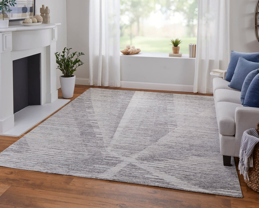 Brighton Modern Abstract Ivory Taupe Silver Area Rug (9'6" x 13'6")