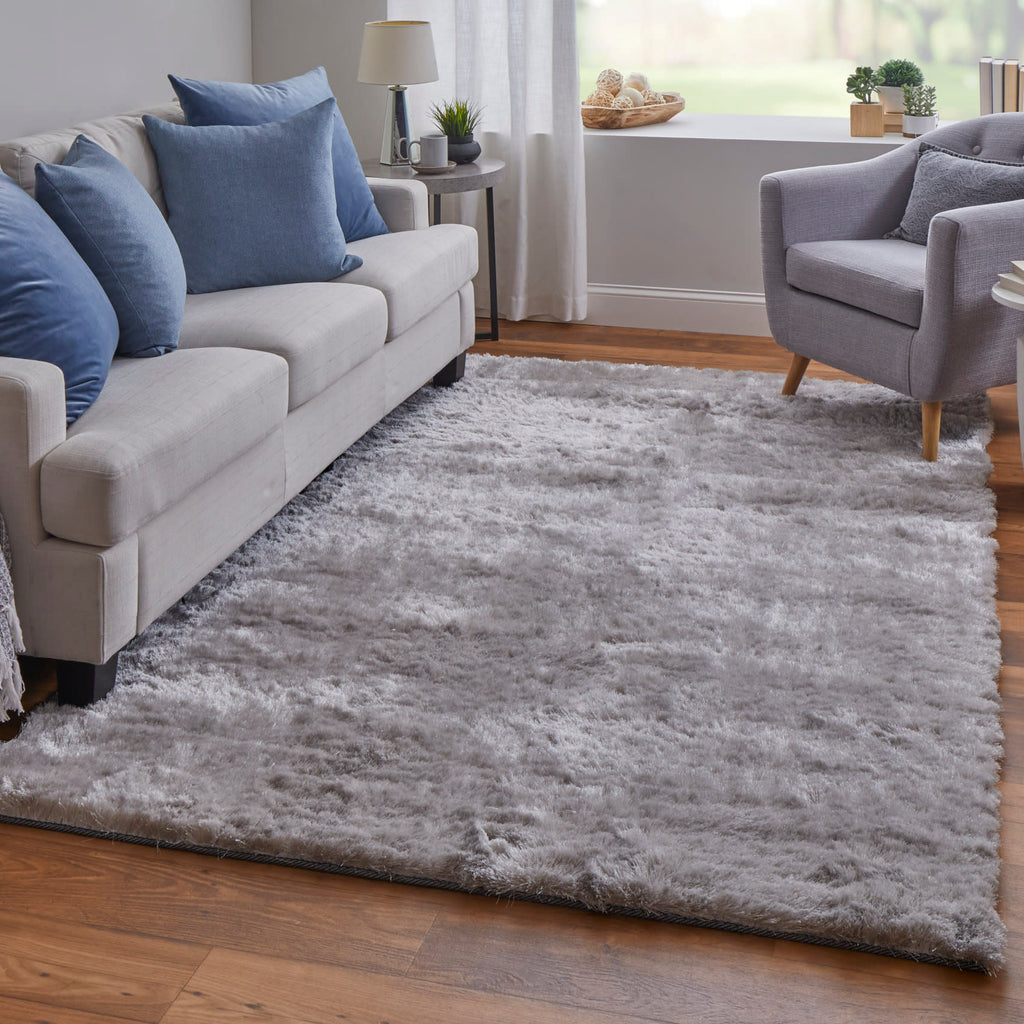 Indochine Modern Solid Gray Silver Area Rug (4'9" x 7'6")