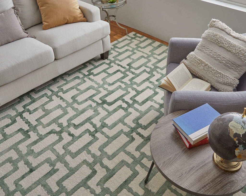 Lorrain Modern Geometric Ivory Green Area Rug (3'6" x 5'6")