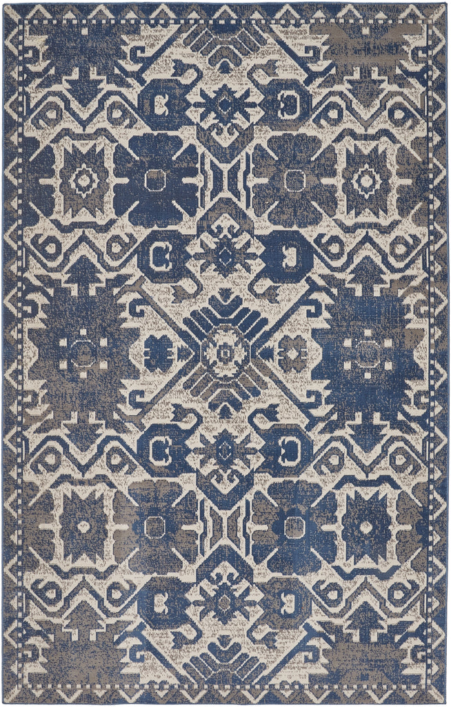 Foster Transitional Oriental Blue Brown Ivory Area Rug (6'5" x 9'6")