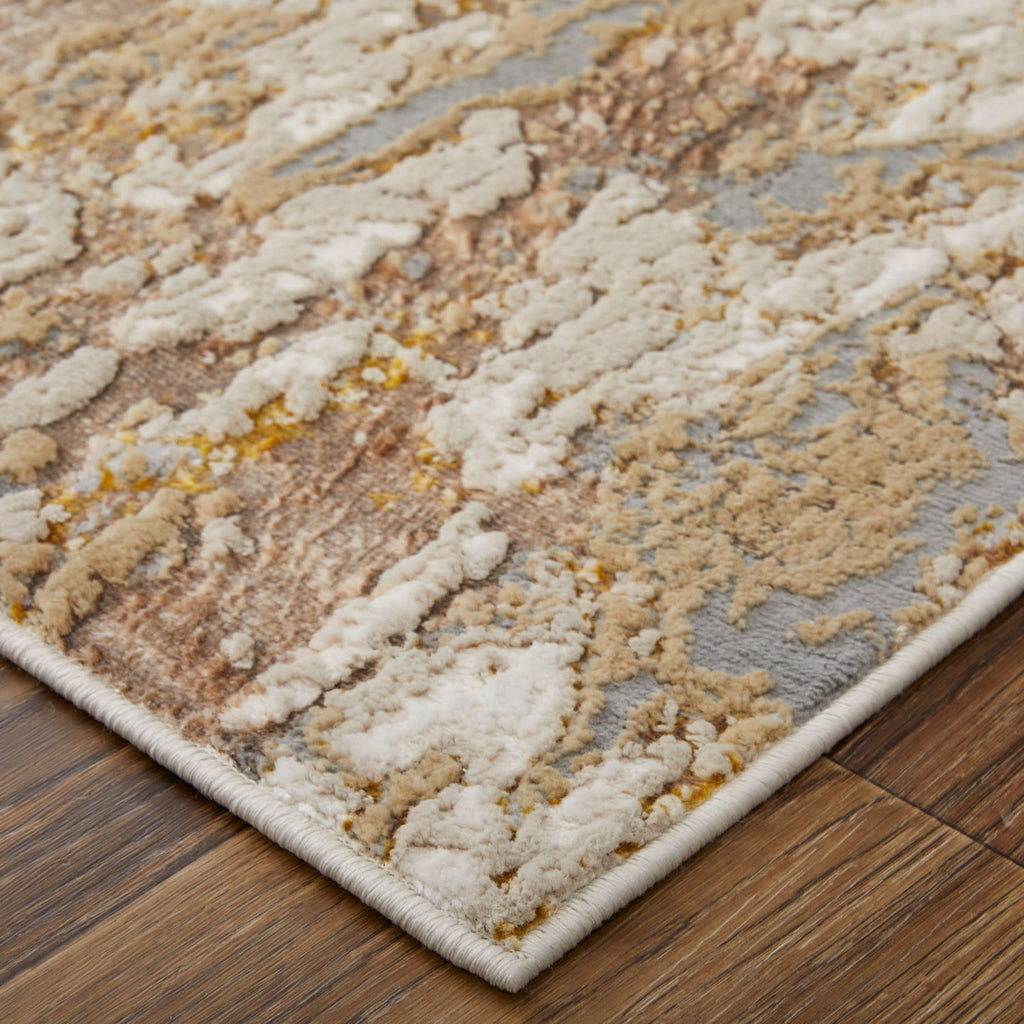 Aura Modern Abstract Ivory Gold Brown Area Rug (3'11" x 6')