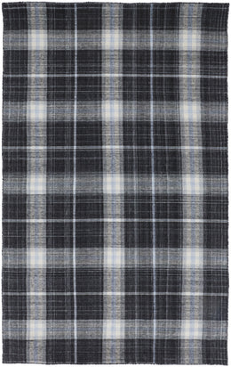 Jemma Transitional Plaid Black White Blue Area Rug (2'6" x 8')