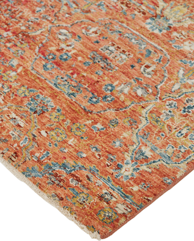 Siena Transitional Distressed Orange Blue Yellow Area Rug (2' x 3')