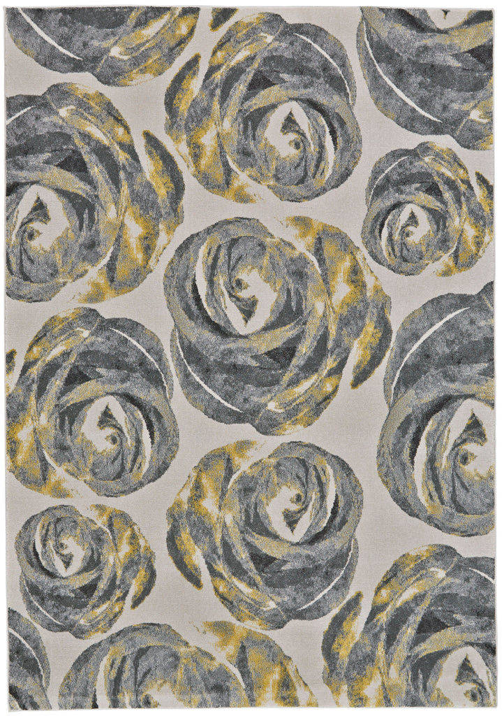 Bleecker Modern Floral Botanical Gray Ivory Yellow Area Rug (10' x 13'2")