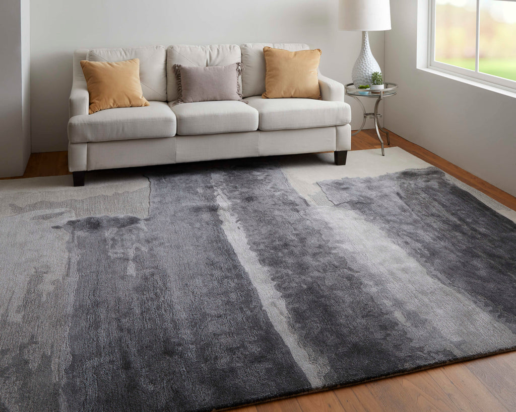 Anya Transitional Abstract Gray Blue Ivory Area Rug (12' x 15')