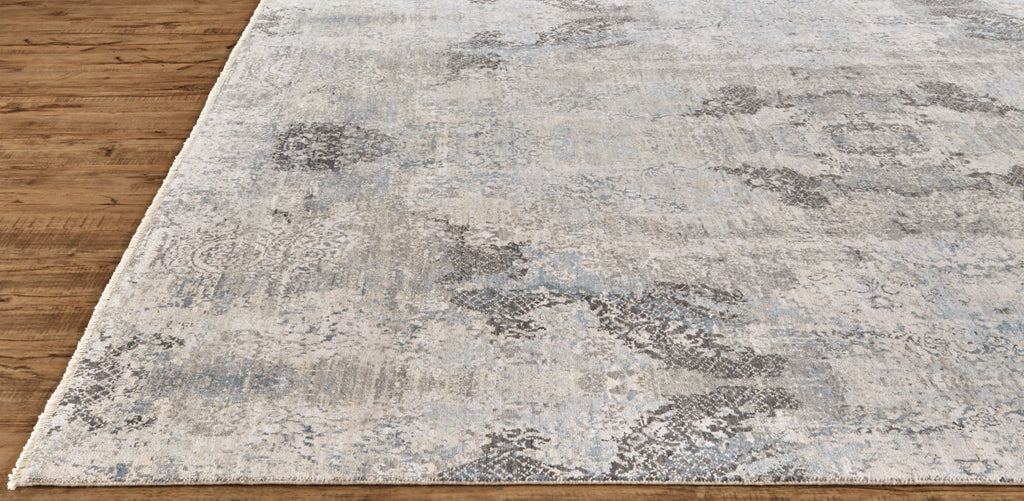 Dalia Modern Damask Ivory Gray Blue Area Rug (2' x 3')