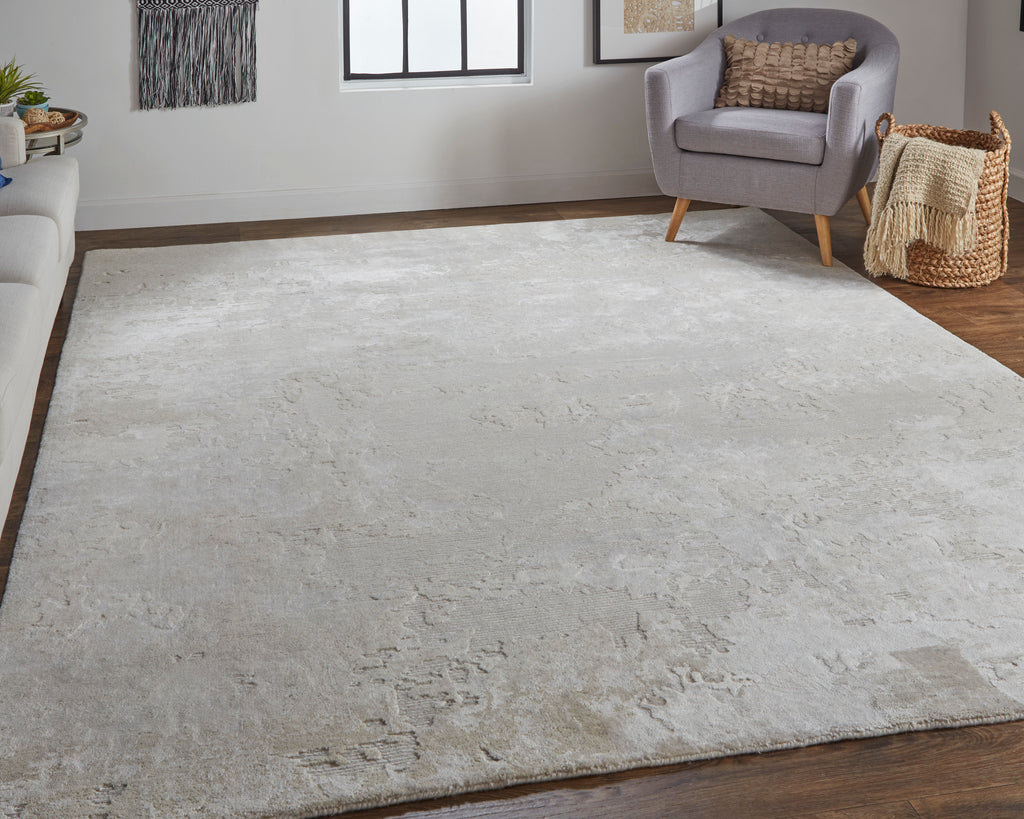 Gia Modern Distressed Taupe Ivory Gray Area Rug (9'6" x 13'6")