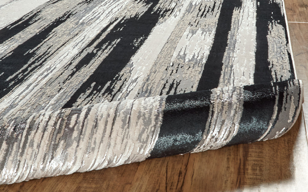 Micah Modern Abstract Black Silver Gray Area Rug (3'11" x 6')