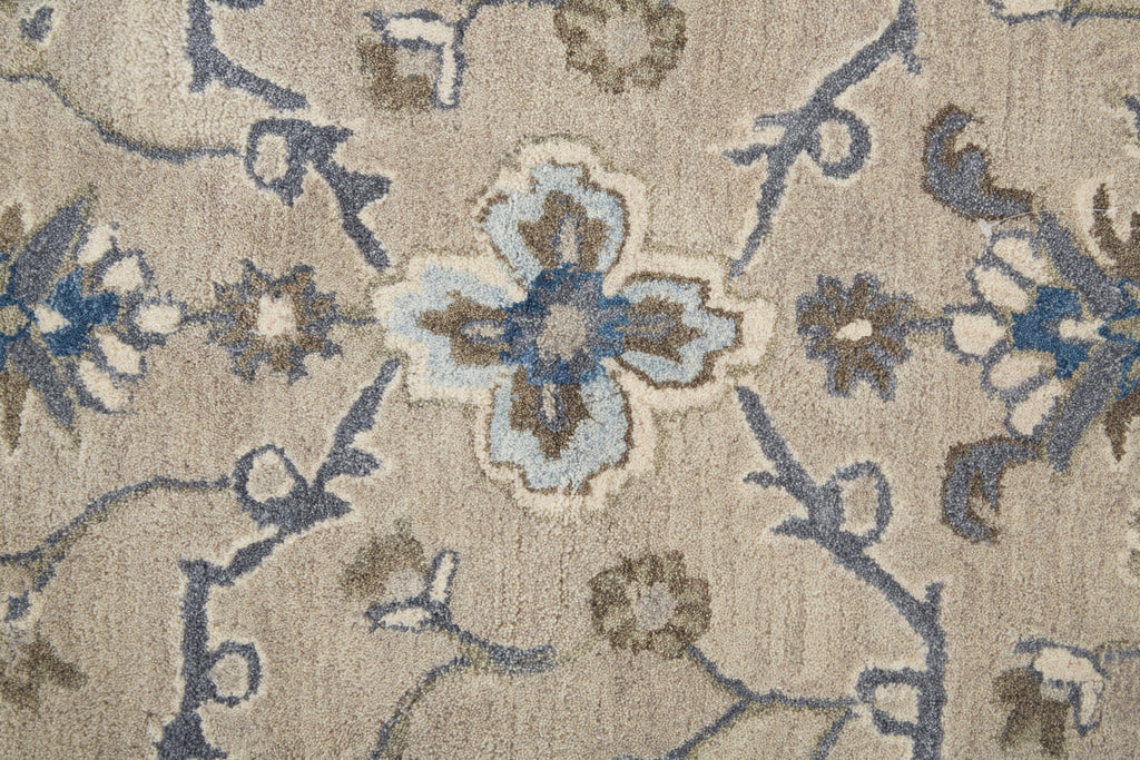 Rylan Transitional Oriental Taupe Ivory Blue Area Rug (5' x 8')