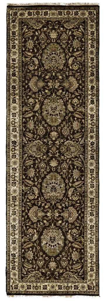 Bandu Traditional Damask Brown Ivory Tan Area Rug (2'6" x 10')