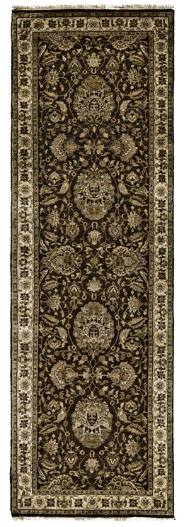 Bandu Traditional Damask Brown Ivory Tan Area Rug (7'9" x 9'9")